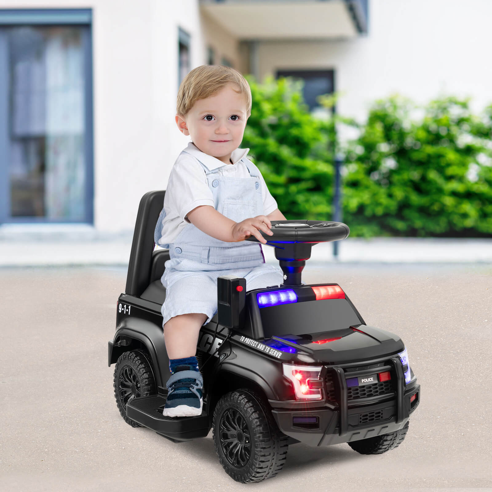 6V Kids Ride On Police Car with Side Megaphone-Black