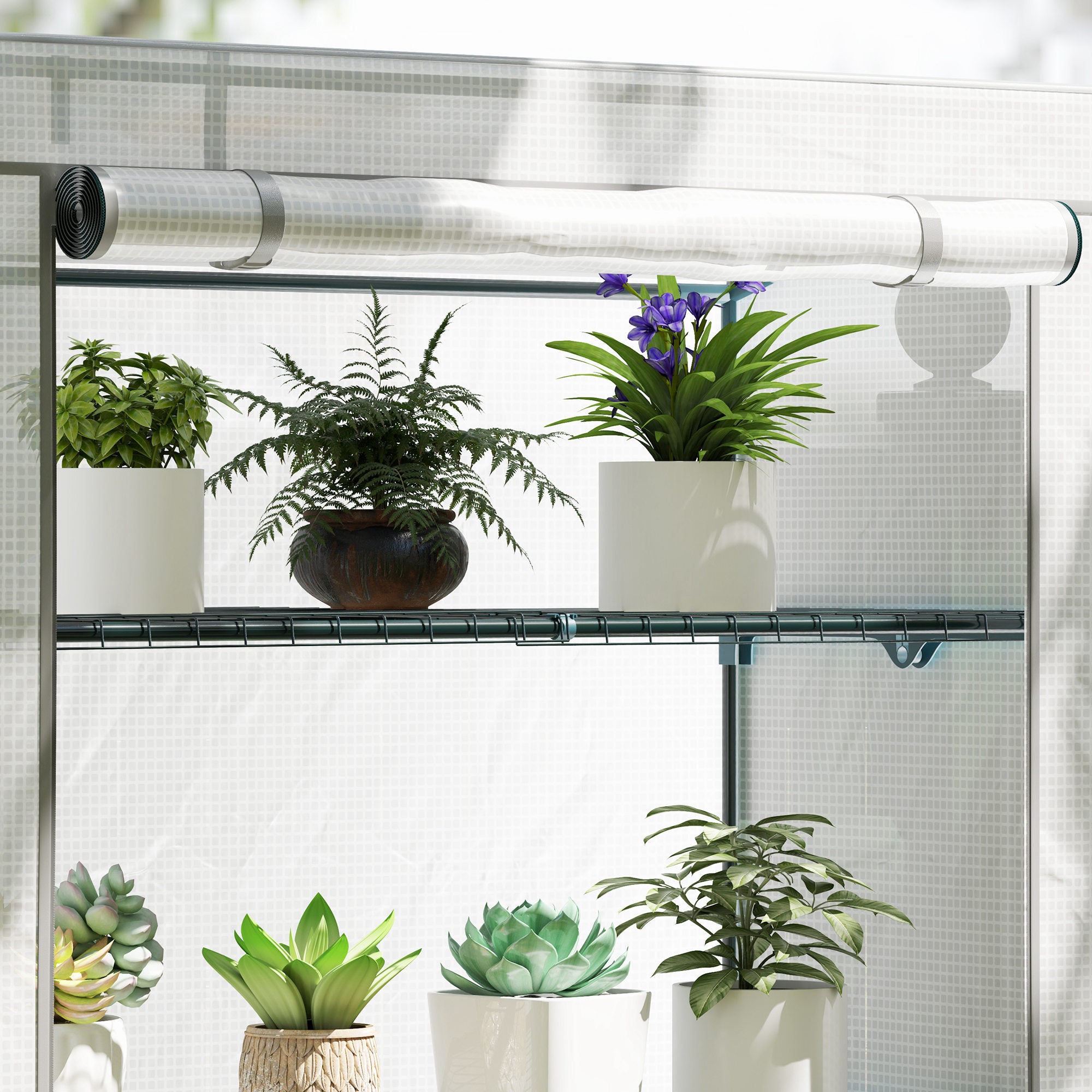 Outsunny Four-Tier Mini Greenhouse - Grey/White
