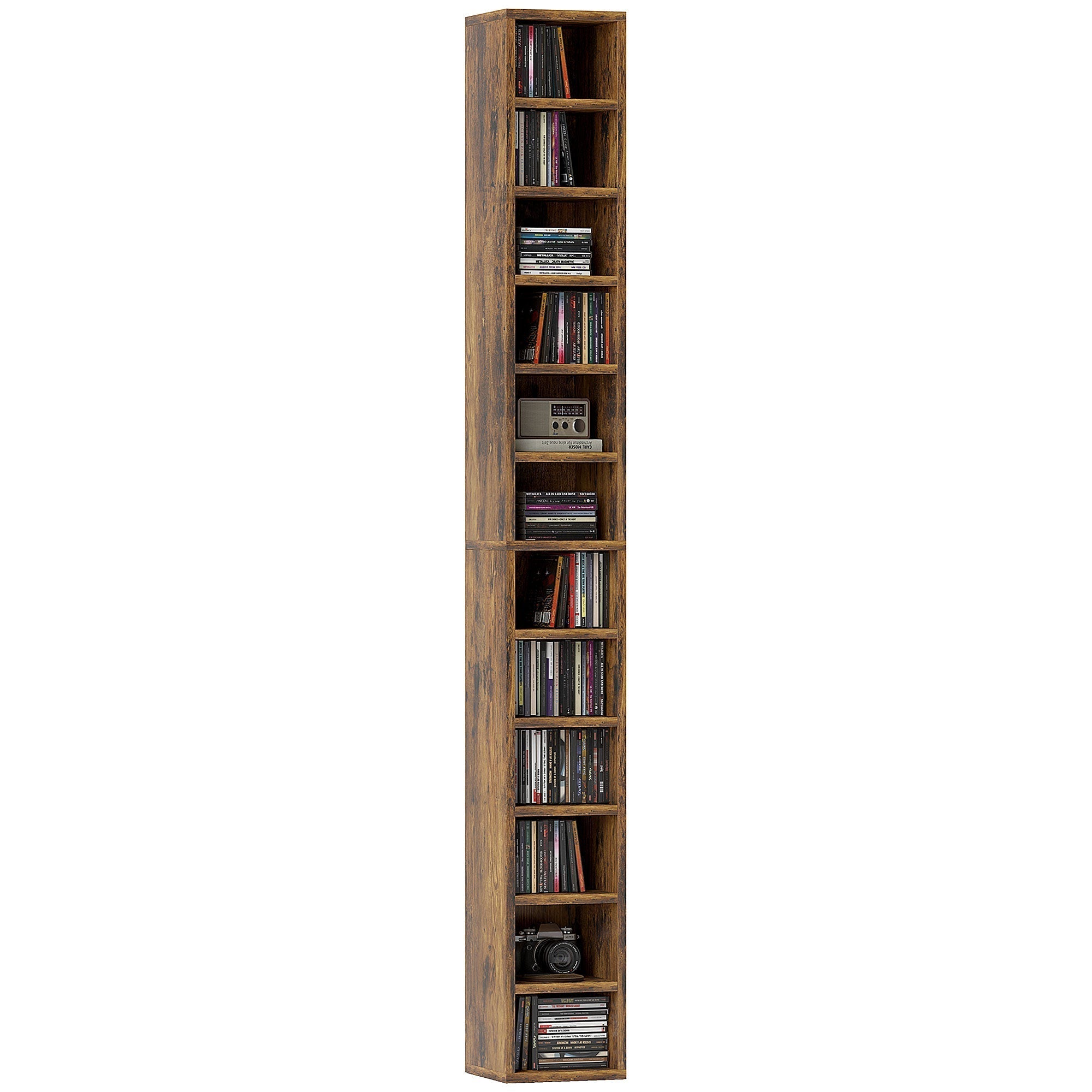HOMCOM 204 CD Tall Narrow Media Storage Tower - Rustic Brown
