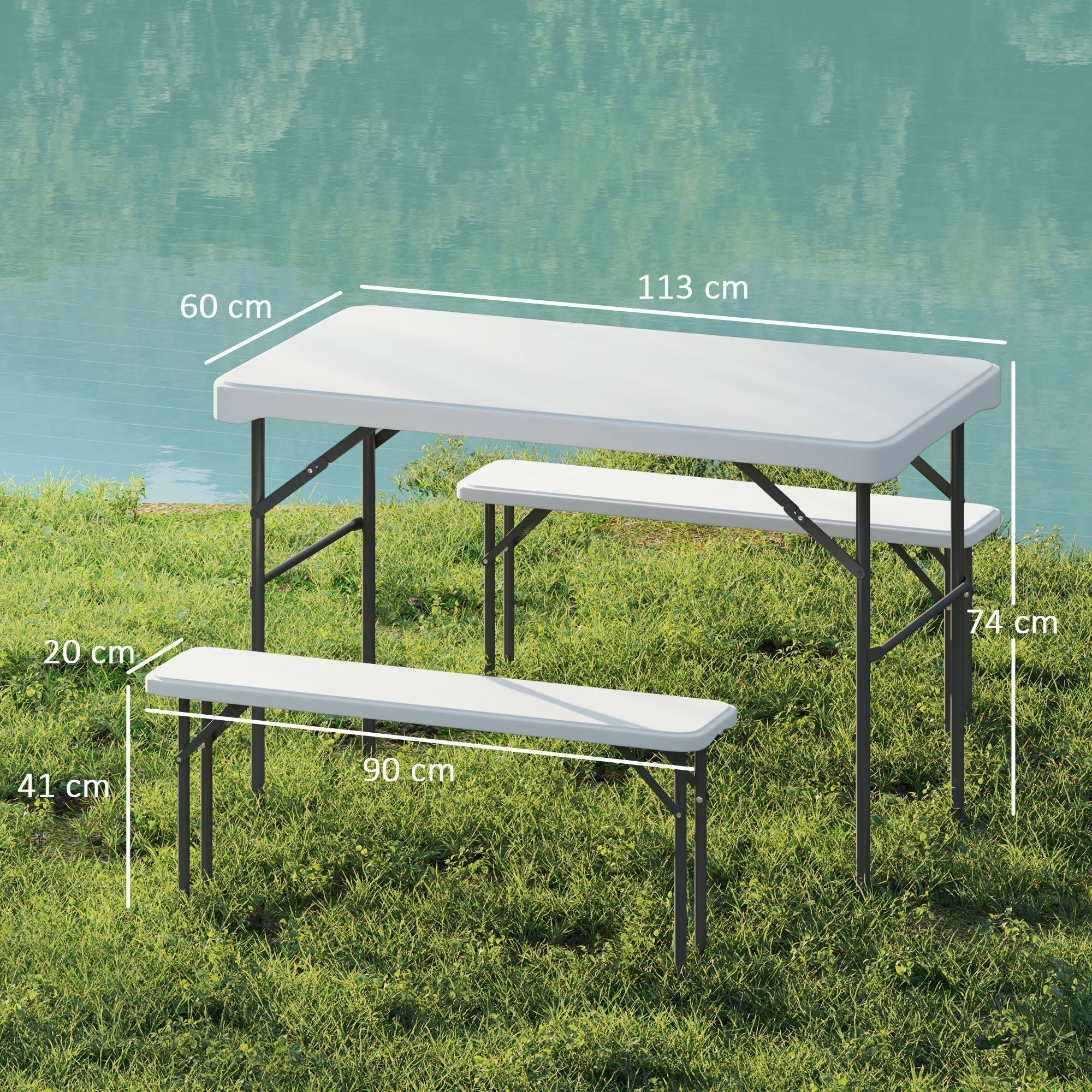 Outsunny Three-Piece Folding Picnic Table and Bench Set - White