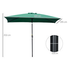 Outsunny 3x2m Garden Parasol Umbrella with Aluminium Pole, Tilt and Crank, Rectangular Outdoor Table Parasol Sun Shade for Patio, Green
