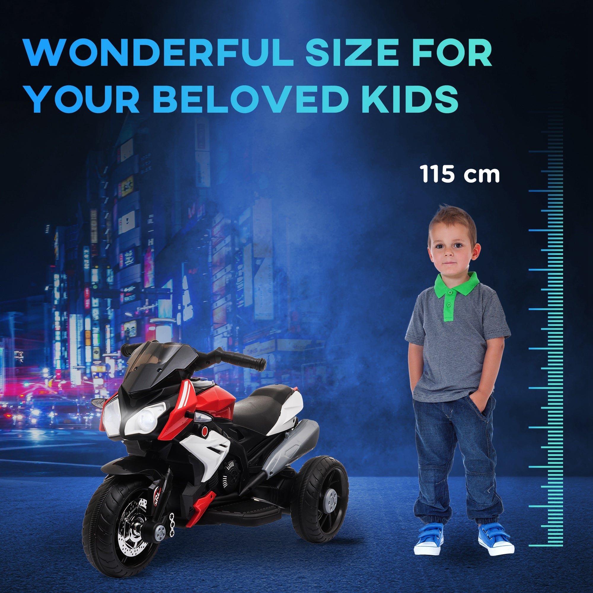 HOMCOM Kids Electric Motorcycle Ride-On Toy, with Three Wheels, Music, Horn, Lights, Red