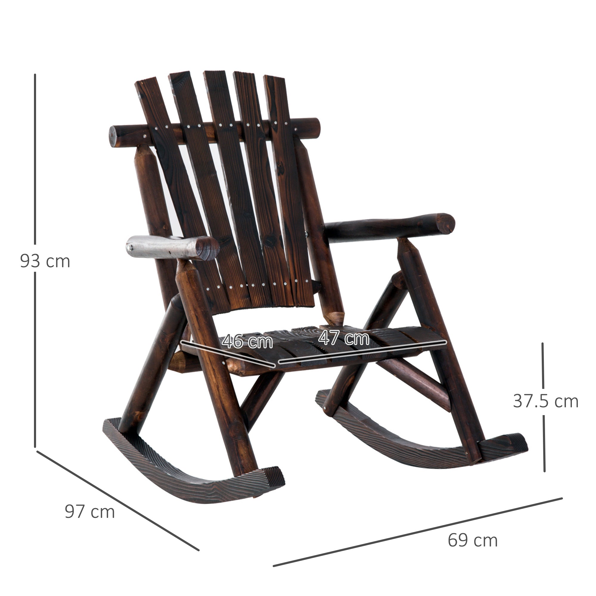 Outsunny Adirondack Chair Cedar Wood Ergonomic Rocking Chair Porch Rocker Garden Traditional - Burlywood