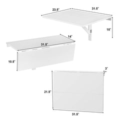 Wooden Folding Wall-Mounted Drop Leaf Table-White