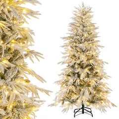 6 FT Artificial Christmas Tree Flocked Xmas Tree with 250 Warm White LED Lights and Folding Metal Stand-S