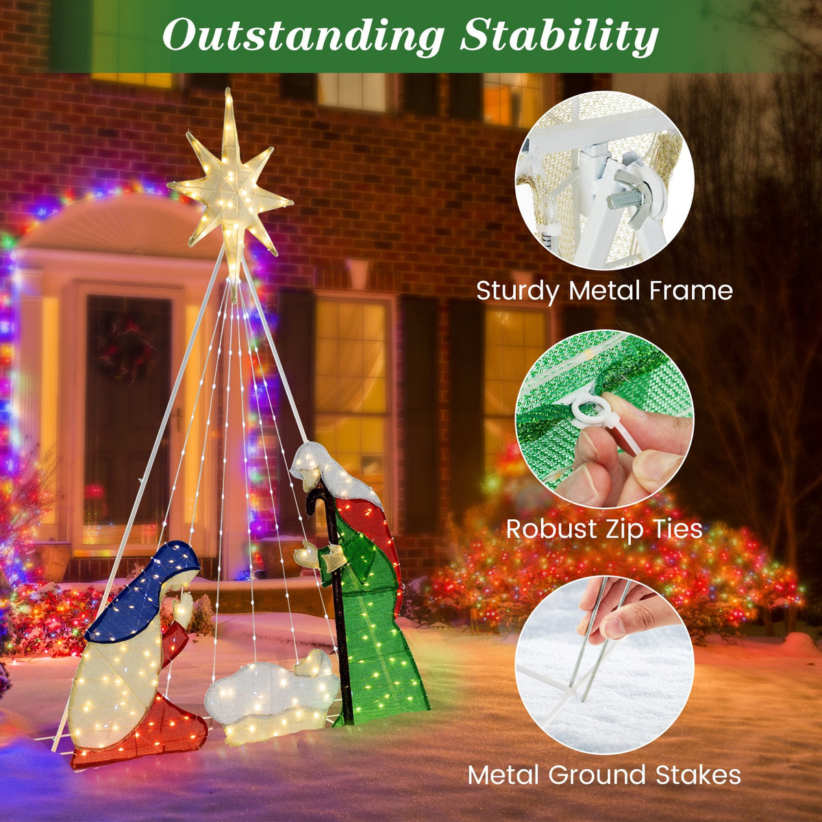 6 Feet Lighted Nativity Scene Holy Family Set, image 3