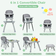 Diagram showing the 6 configurations of the grey high chair