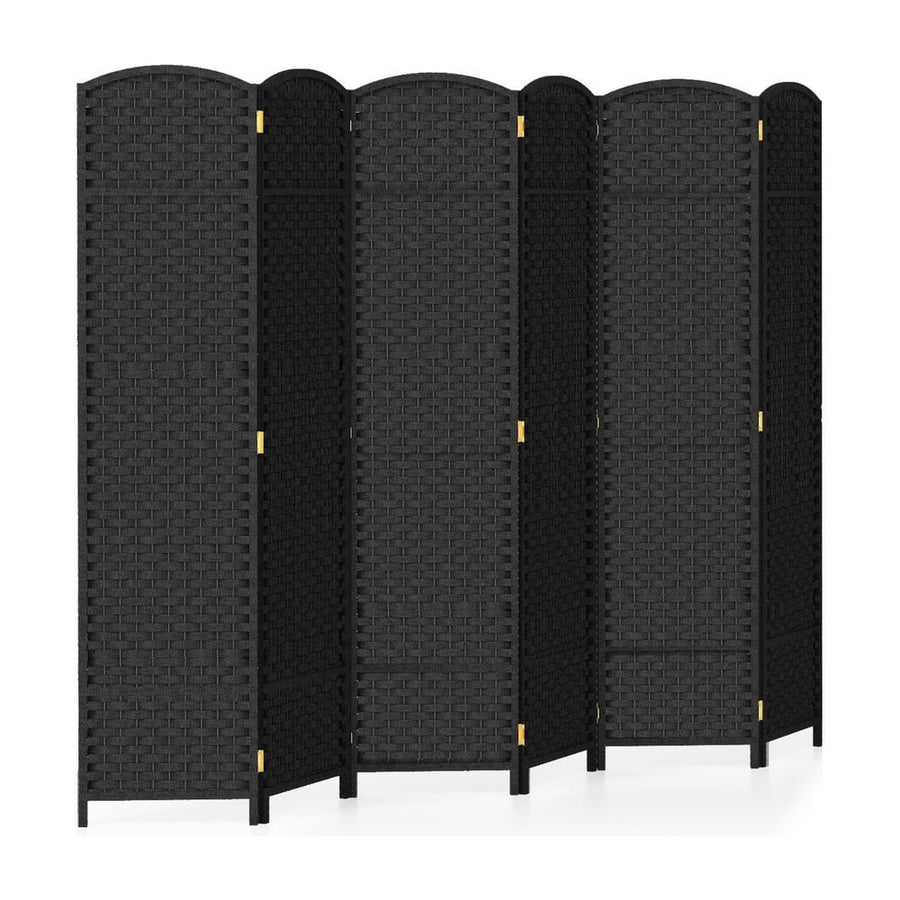 6-Panel Room Divider Folding Privacy Screen with Hand-woven Texture-Black