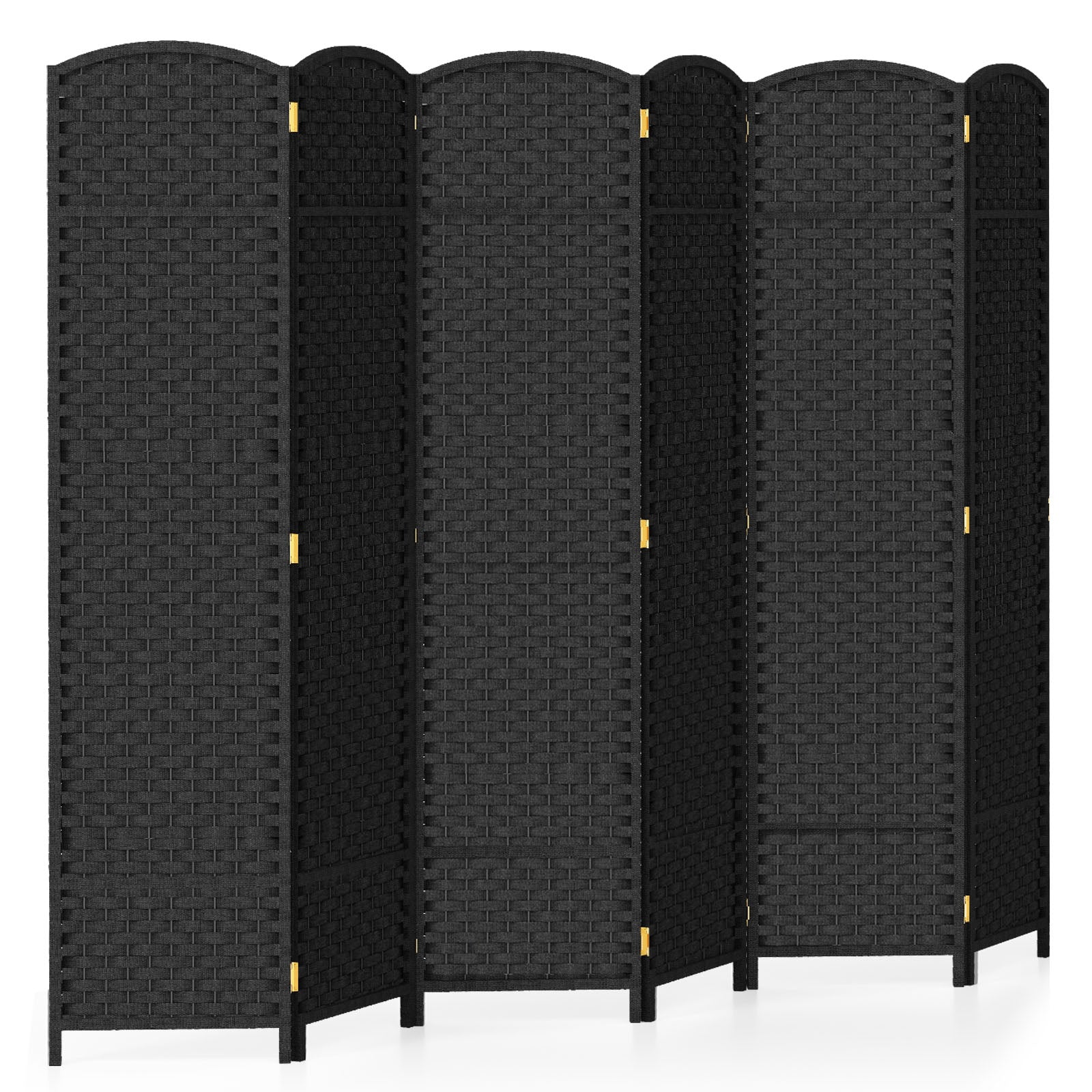 6-Panel Room Divider Folding Privacy Screen with Hand-woven Texture-Black