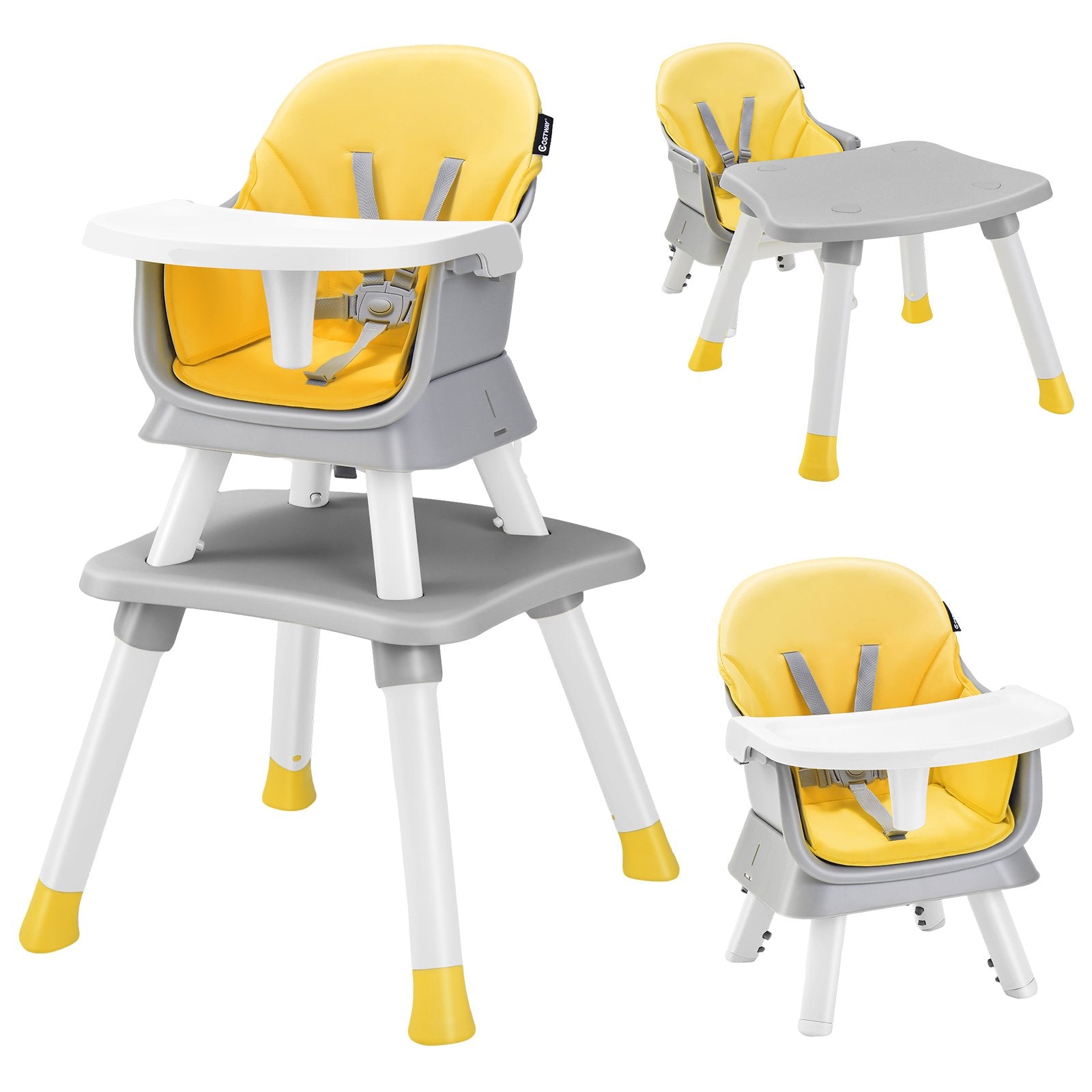 6-in-1 Baby High Chair with 5-Point Harness and Removable Tray-Yellow