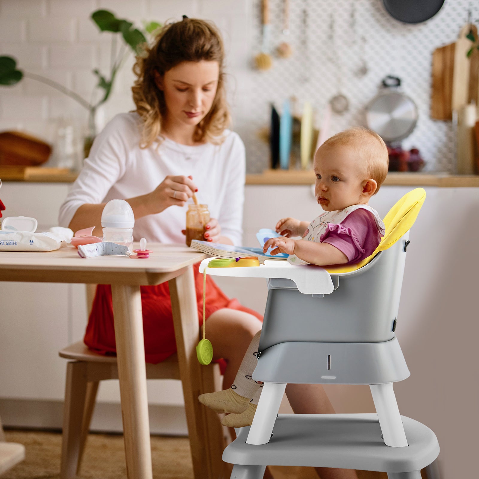 6-in-1 Baby High Chair with 5-Point Harness and Removable Tray-Yellow