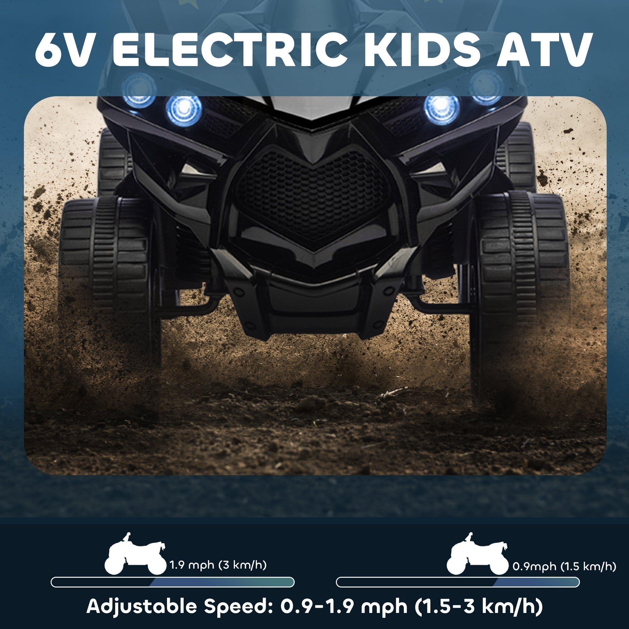 AIYAPLAY 6V Kids ATV, 4 Wheeler Electric Ride on Car with Music and LED Headlights, for Ages 3-8 Years Boys and Girls, Black