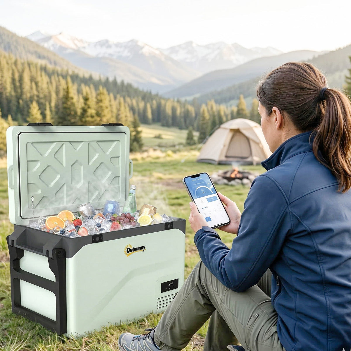 Outsunny 42.5L Compressor Car Fridge Freezer, Camping Refrigerator with App Control, 20°C-20°C