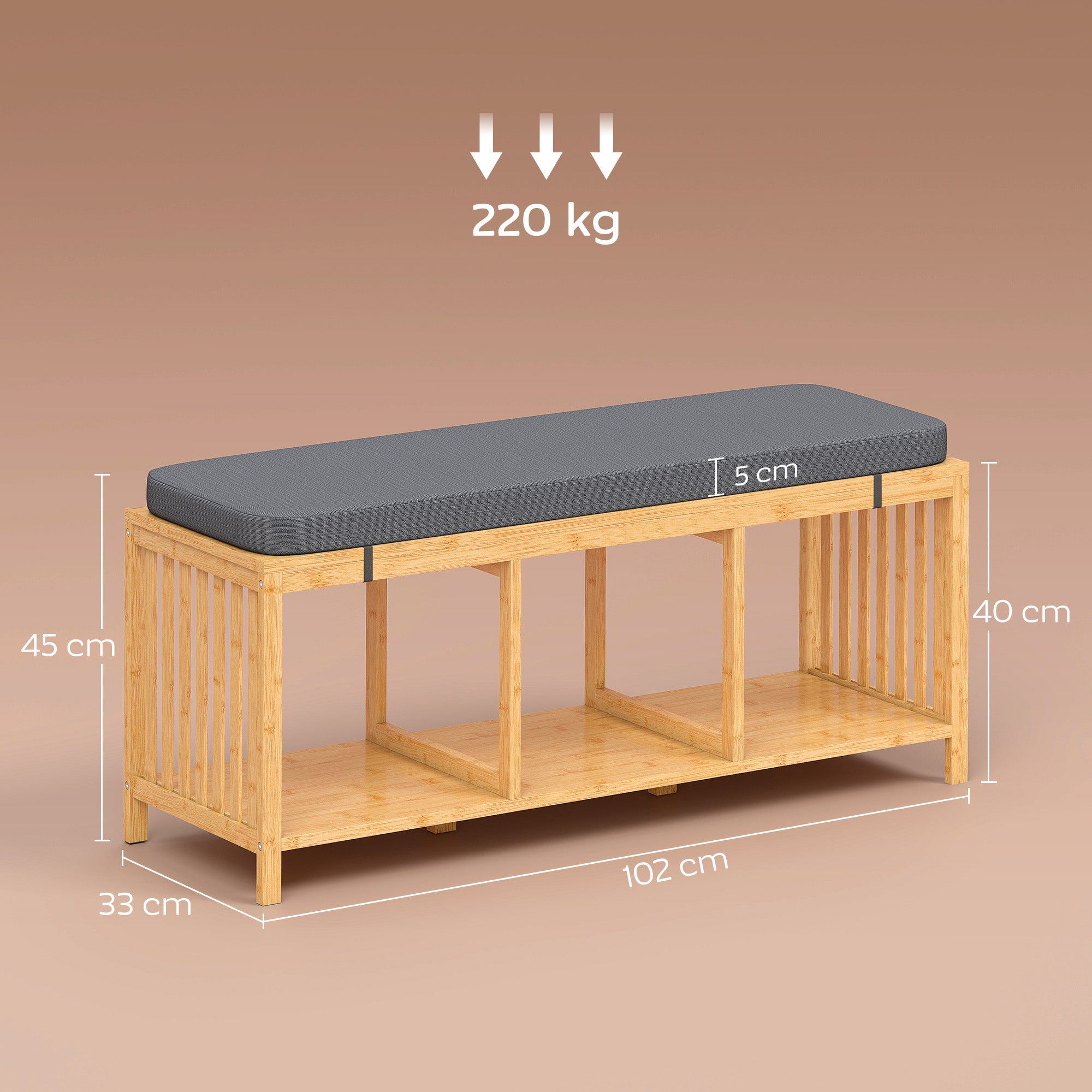 HOMCOM Bamboo Shoe Bench, Entryway Storage Bench with Padded Cushion and Open Shelf, Natural Wood Finish