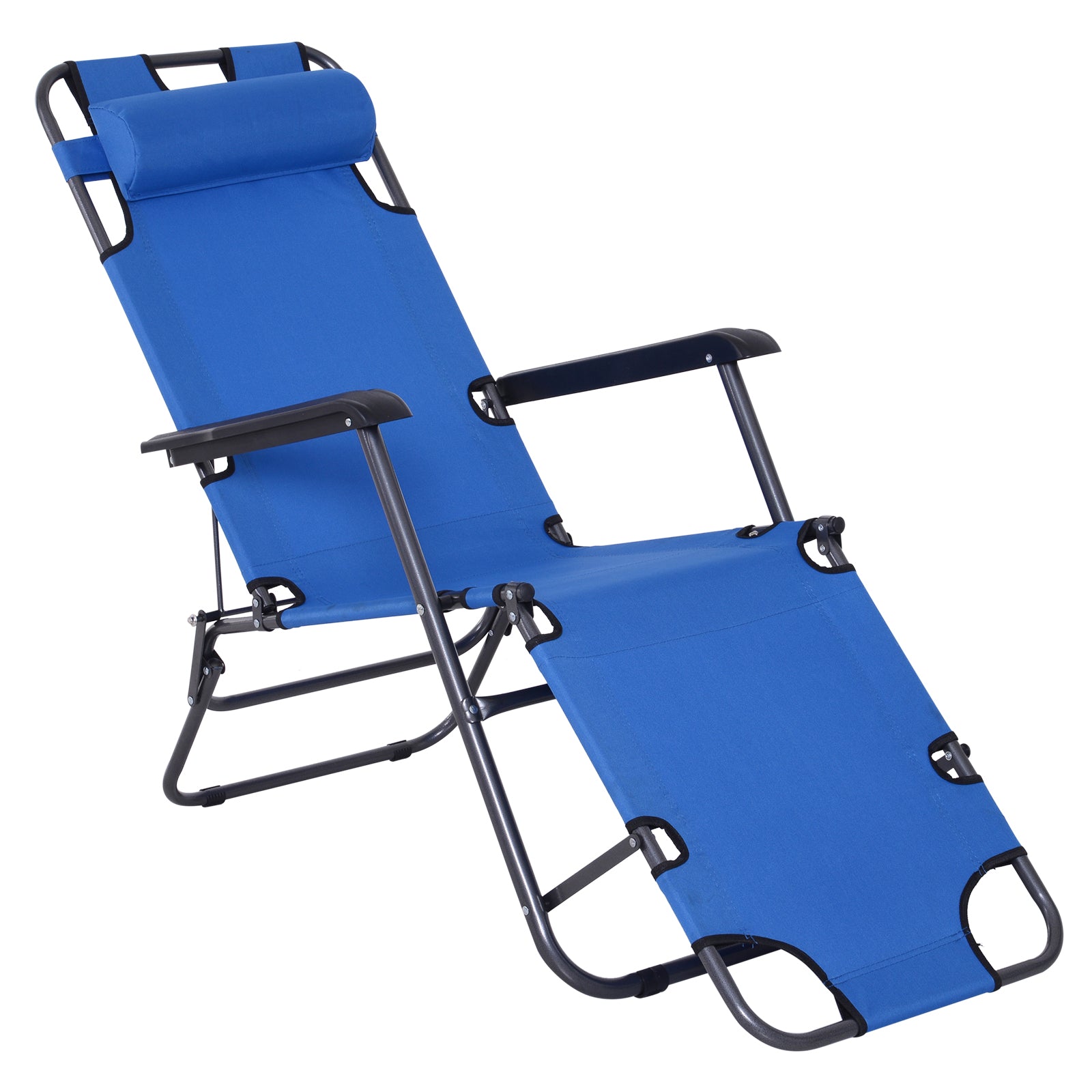 Outsunny 2 in 1 Folding Sun Lounger Reclining Garden Chair with 2-Level Adjustable Backrest, Outdoor Zero Gravity Recliner Garden Chair with Head Pillow and Armrests, Blue