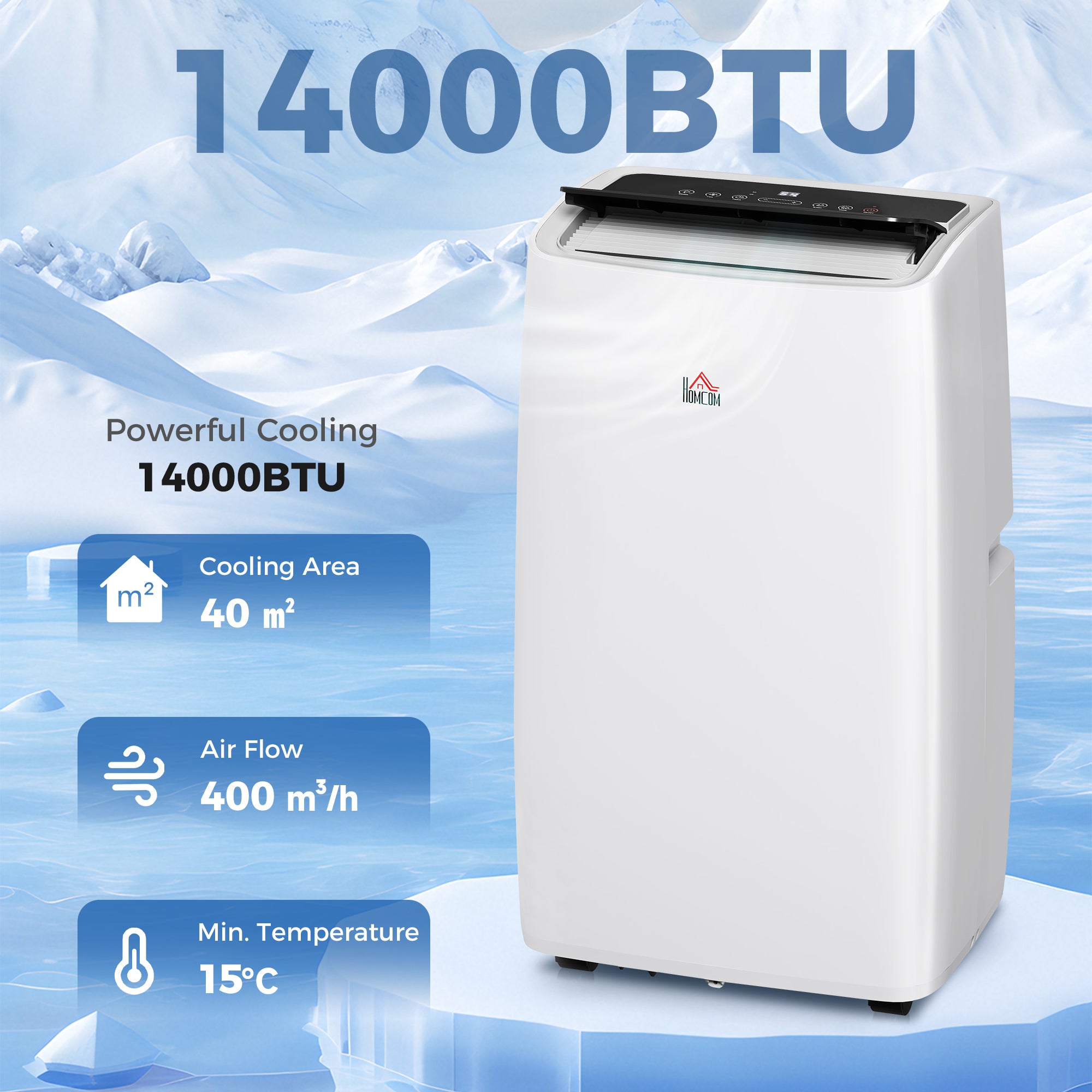 HOMCOM Portable Air Conditioner 14000 BTU, 4-in-1 Air Conditioning Unit, Dehumidifier, Cooling, Fan, Sleep Mode with 3 Speeds, Remote Control, LED Display, 24H Timer, Window Kit, Children Lock, 40m√Ç¬≤