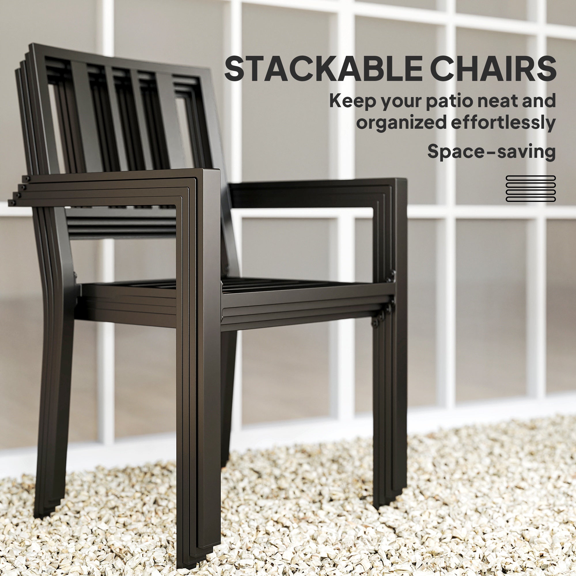 Outsunny Set of Four Minimal Metal Garden Chairs - Black