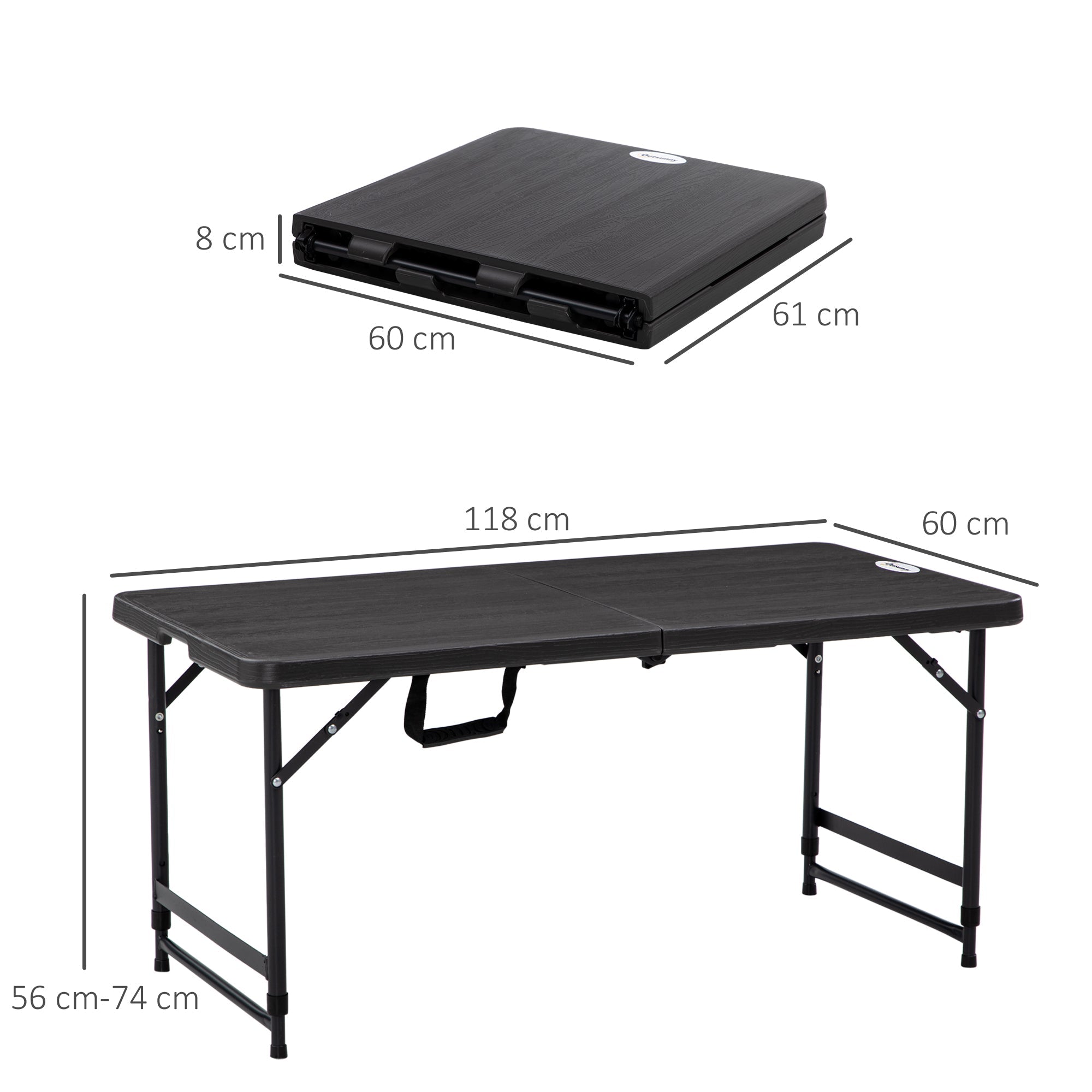 Outsunny Foldable Patio Dining Table for 4, Height Adjustable Outdoor Table for Garden, Lawn, Dark Grey