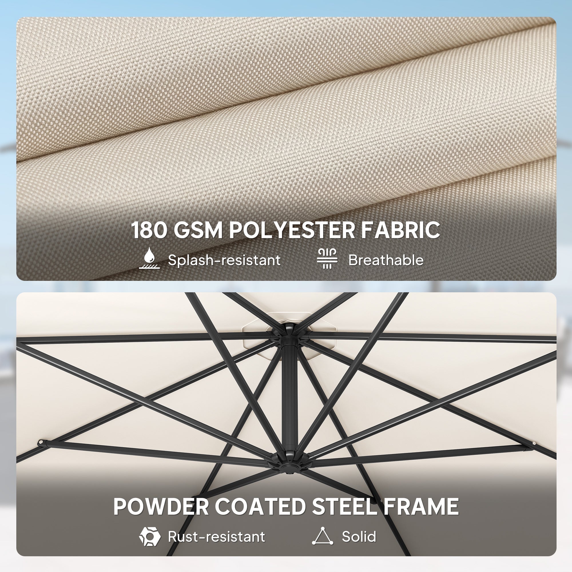 Outsunny 3 m Overhanging Cantilever Parasol, with Cross Base - Cream White