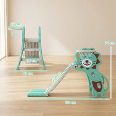 AIYAPLAY Baby Slide with Basketball Hoop, Climber, Easy to Assemble Kids Slide for Indoor Use, for Ages 18-36 Months - Blue