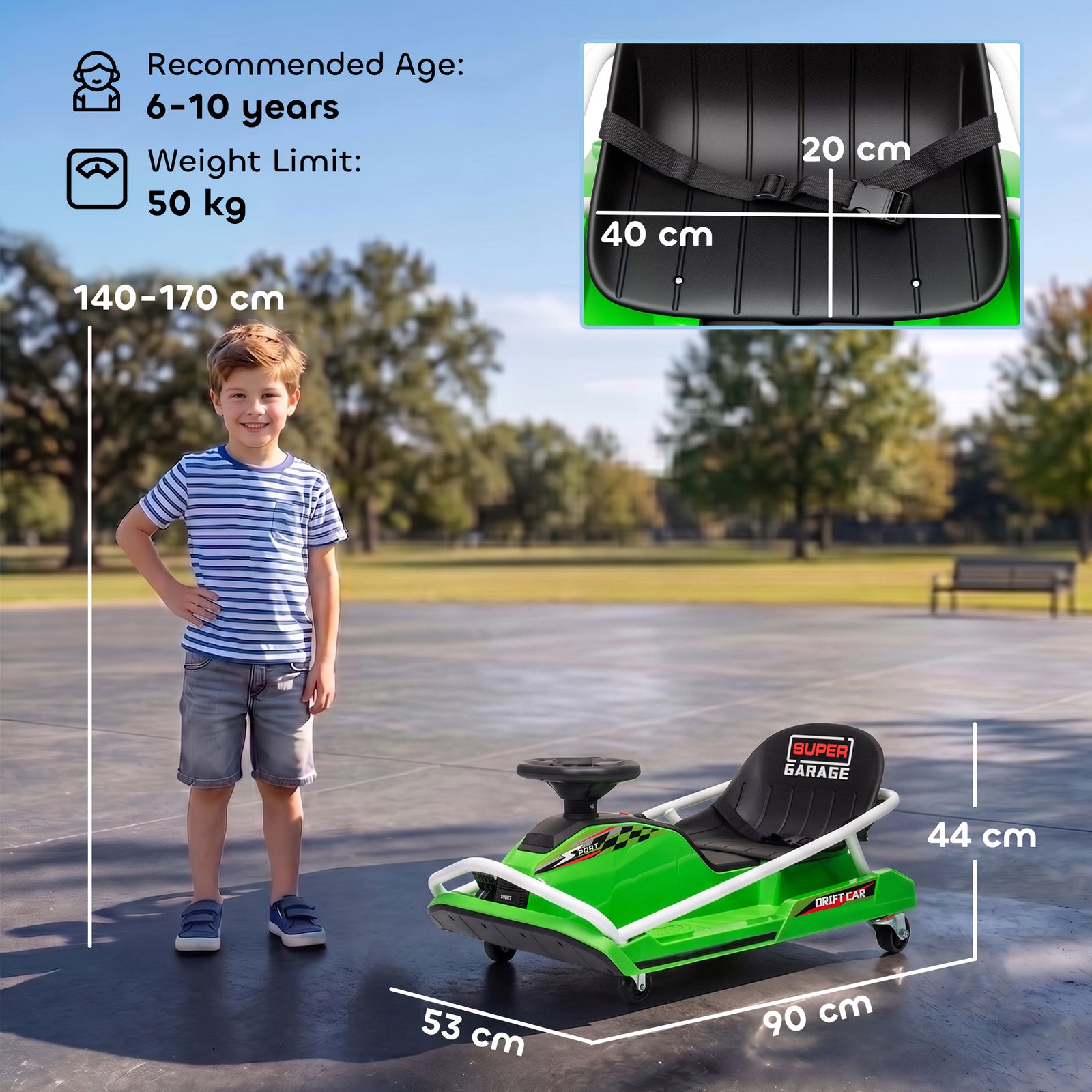 AIYAPLAY 24V Electric Go Kart for Kids with Drift Mode, 300W Brushless Motor, Soft Start and Dual Speed for Ages 6-10, Green