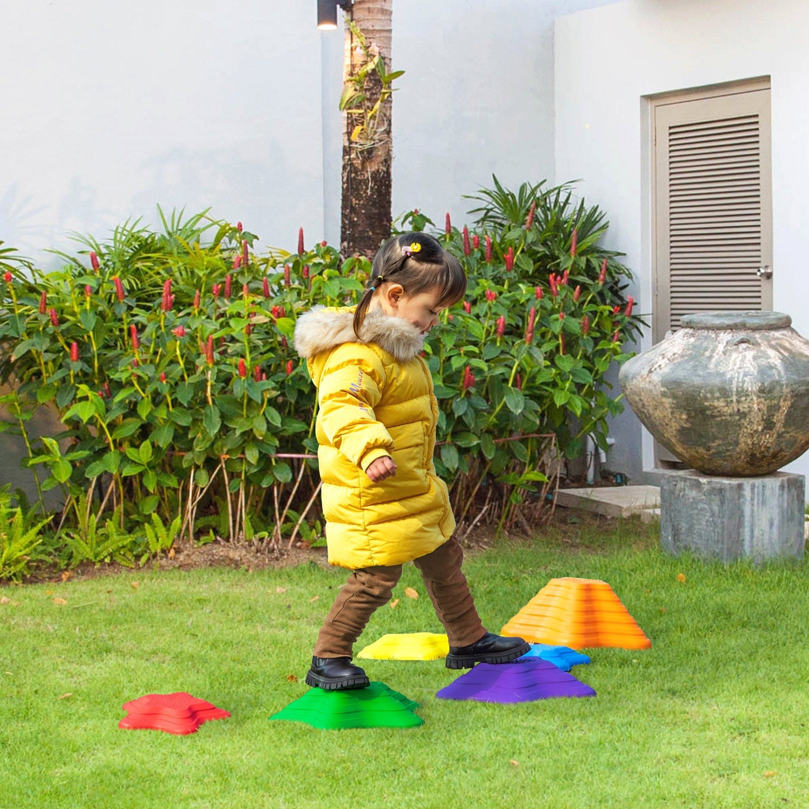 Outsunny Balance Stepping Stones Kids, 6-Piece Starfish Style Non-slip Obstacle Course, Stackable Balance Blocks, Garden Sensory Toys for Toddler 3-8 Years, Indoor Outdoor, Multicoloured