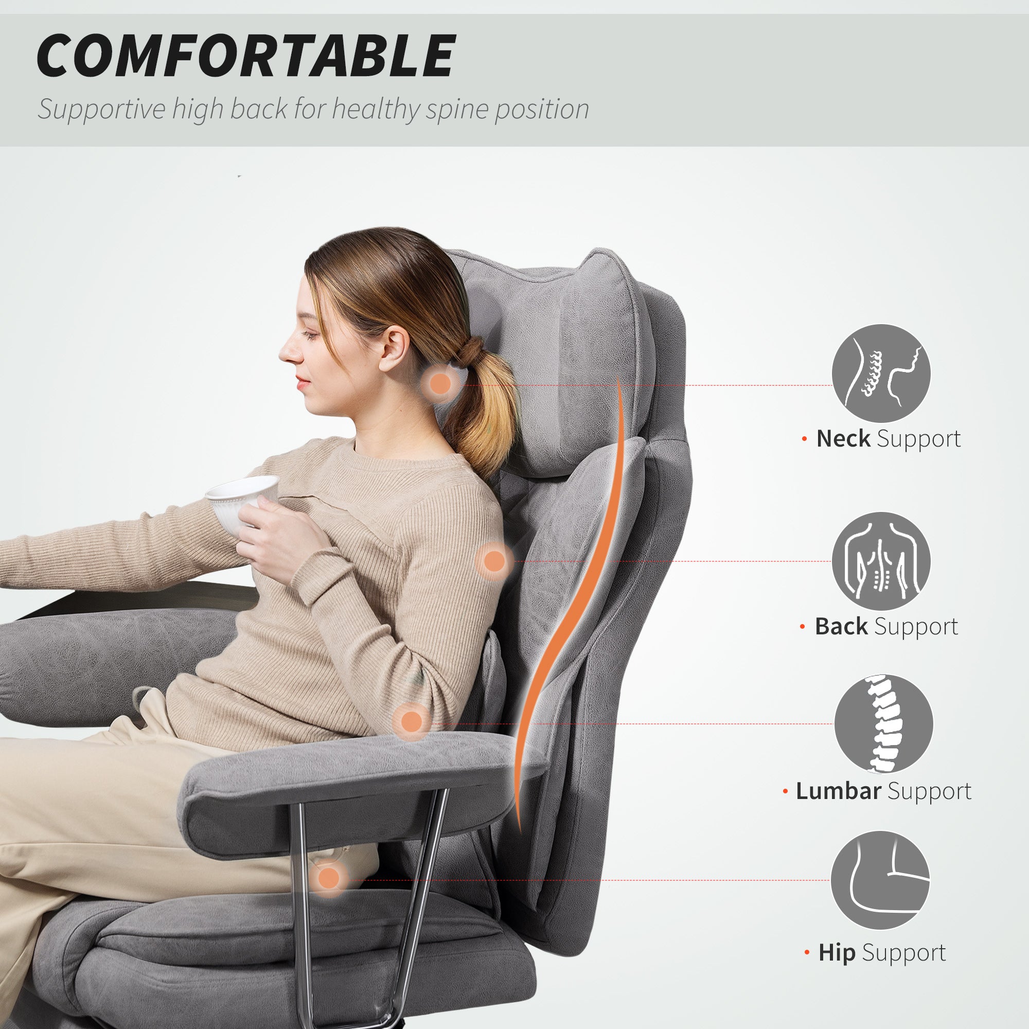 HOMCOM Leathaire Reclining Office Chair with Lumbar Support Pillow - Grey