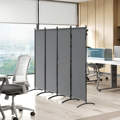 Outsunny 4 Panel Folding Room Divider, 1.7m Privacy Screen with Wide Feet, Portable Freestanding Metal Partition Separator for Office, Living Room, Bedroom, Dining Room, Dark Grey