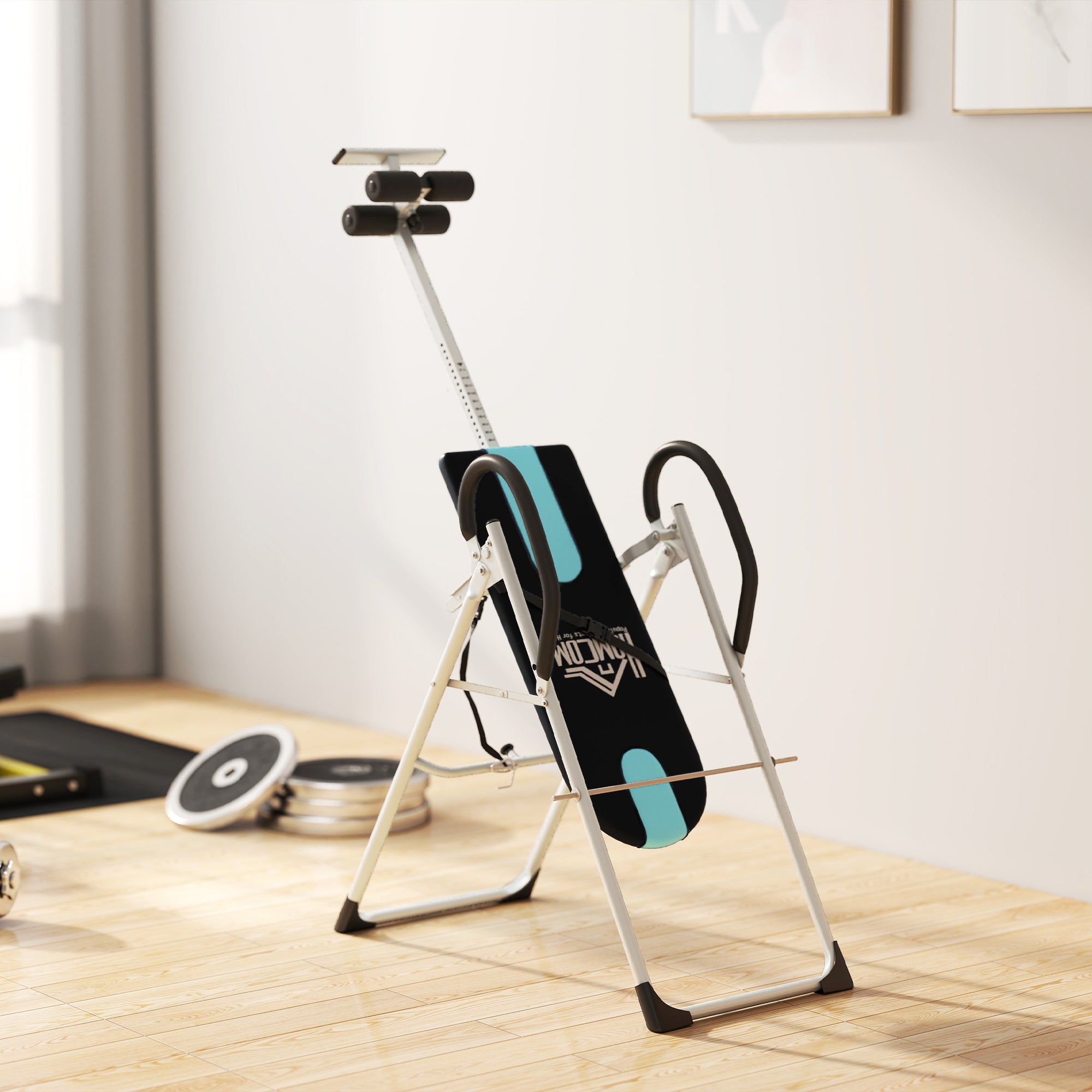 HOMCOM Foldable Gravity Inversion Table Back Therapy Home Fitness Bench Black