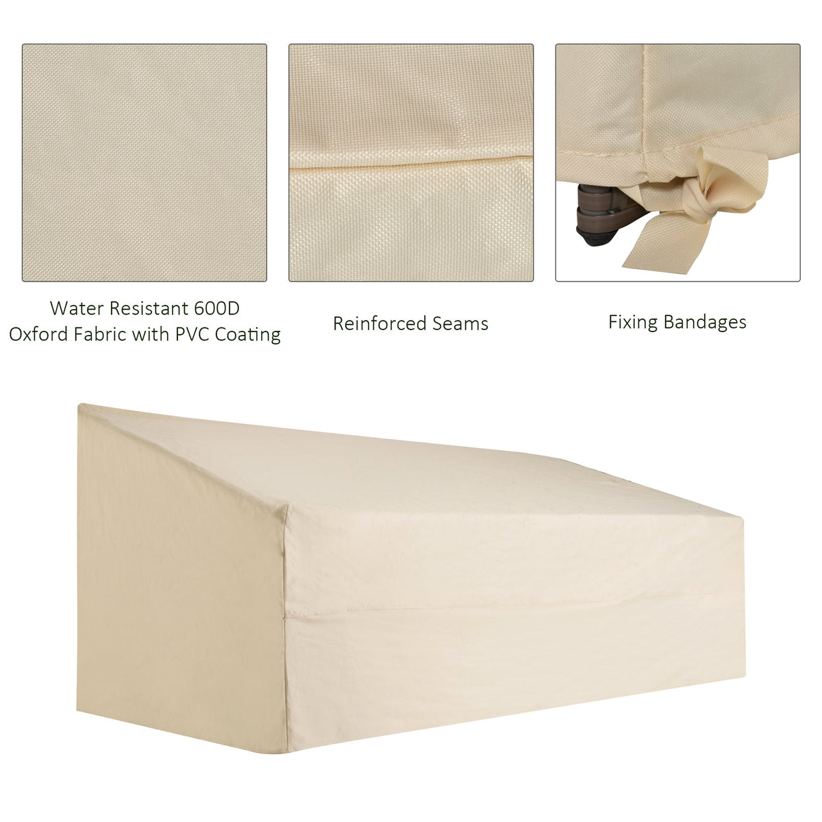 Outsunny 600D Oxford Cloth Garden Furniture Cover Waterproof, 3 Seater Sofa Protector for Patio, Outdoor, Beige, 218 x 111 x 63-101 cm