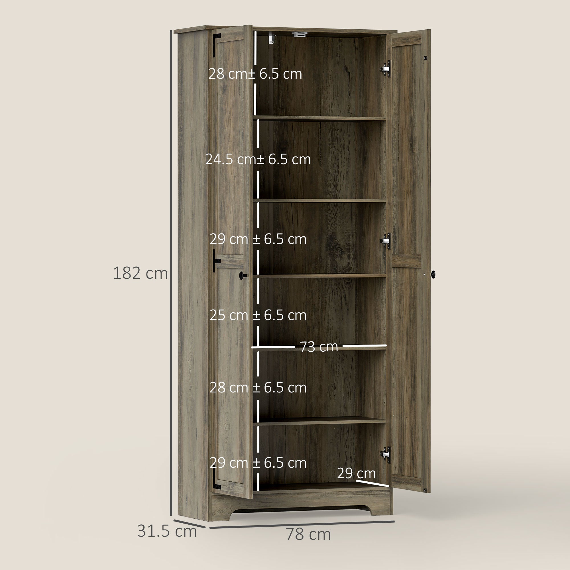 HOMCOM Farmhouse Kitchen Cupboard, Freestanding Kitchen Storage Cabinet with Adjustable Shelves, Tall Storage Cabinet with Recessed Doors, Grey Wood-Effect