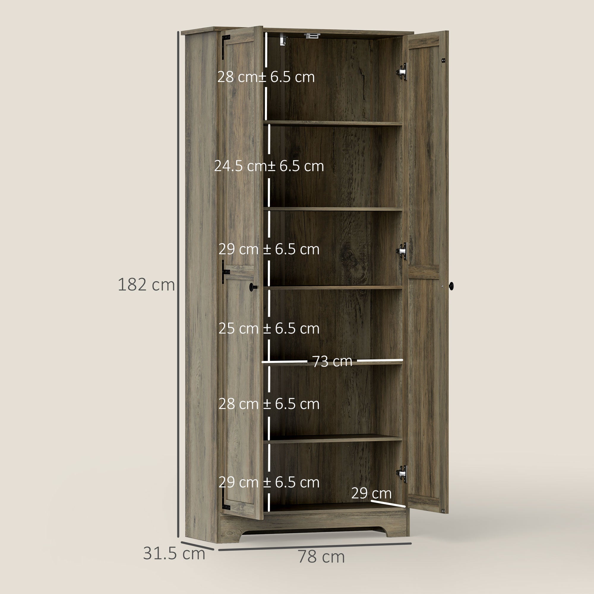 HOMCOM Farmhouse Kitchen Cupboard, Freestanding Kitchen Storage Cabinet with Adjustable Shelves, Tall Storage Cabinet with Recessed Doors, Grey Wood-Effect