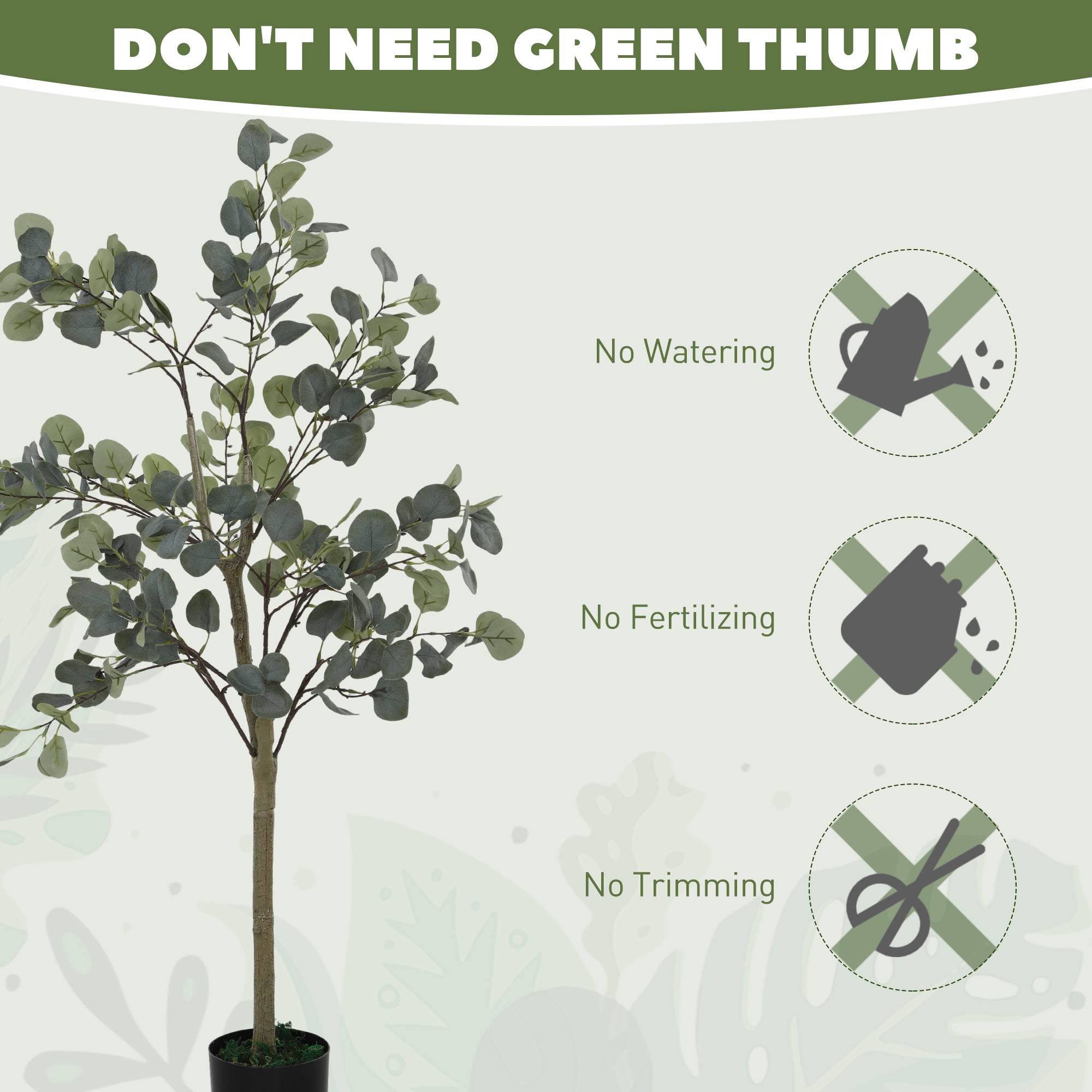 HOMCOM Set of 2 Decorative Artificial Tree, 4ft/ 120cm Silk Eucalyptus Trees with 230 Silver Dollar Leaves in Pot, Fake Plants for Home, Office, Living Room, Indoor Decor