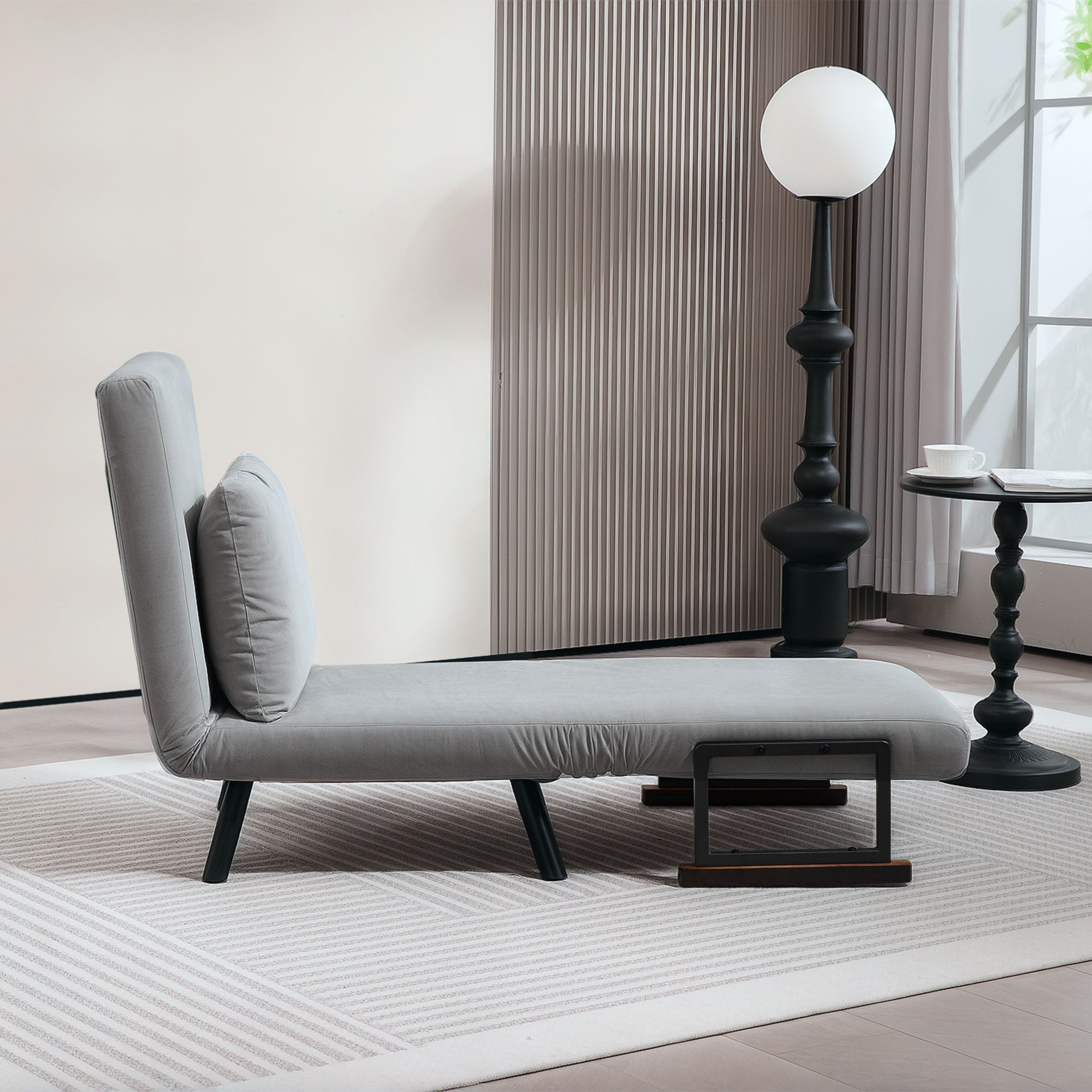 HOMCOM 4-in-1 Velvet-Feel Single Chair Bed, with Pillow - Light Grey