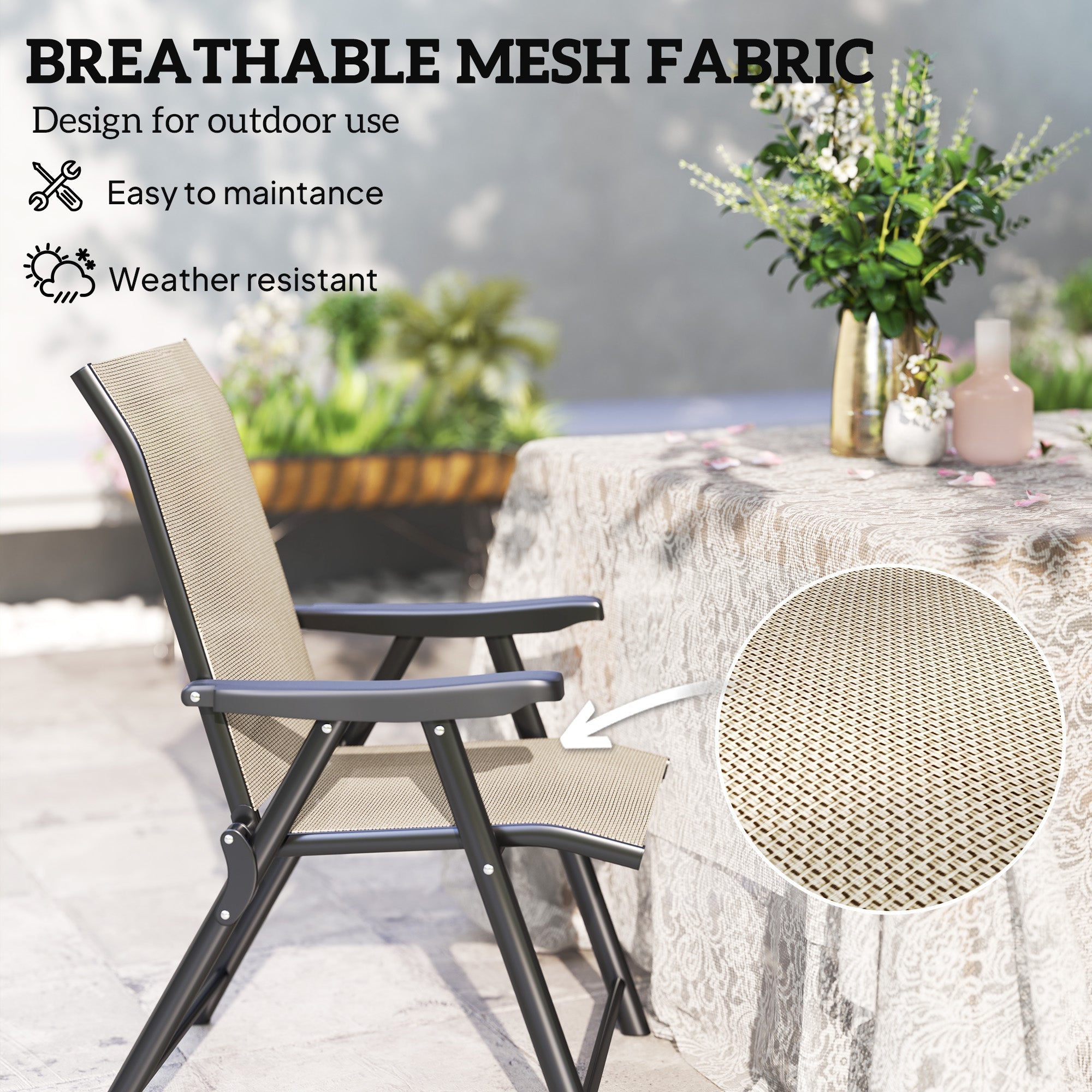 Outsunny Set of Two Folding Outdoor Chairs - Brown/Black