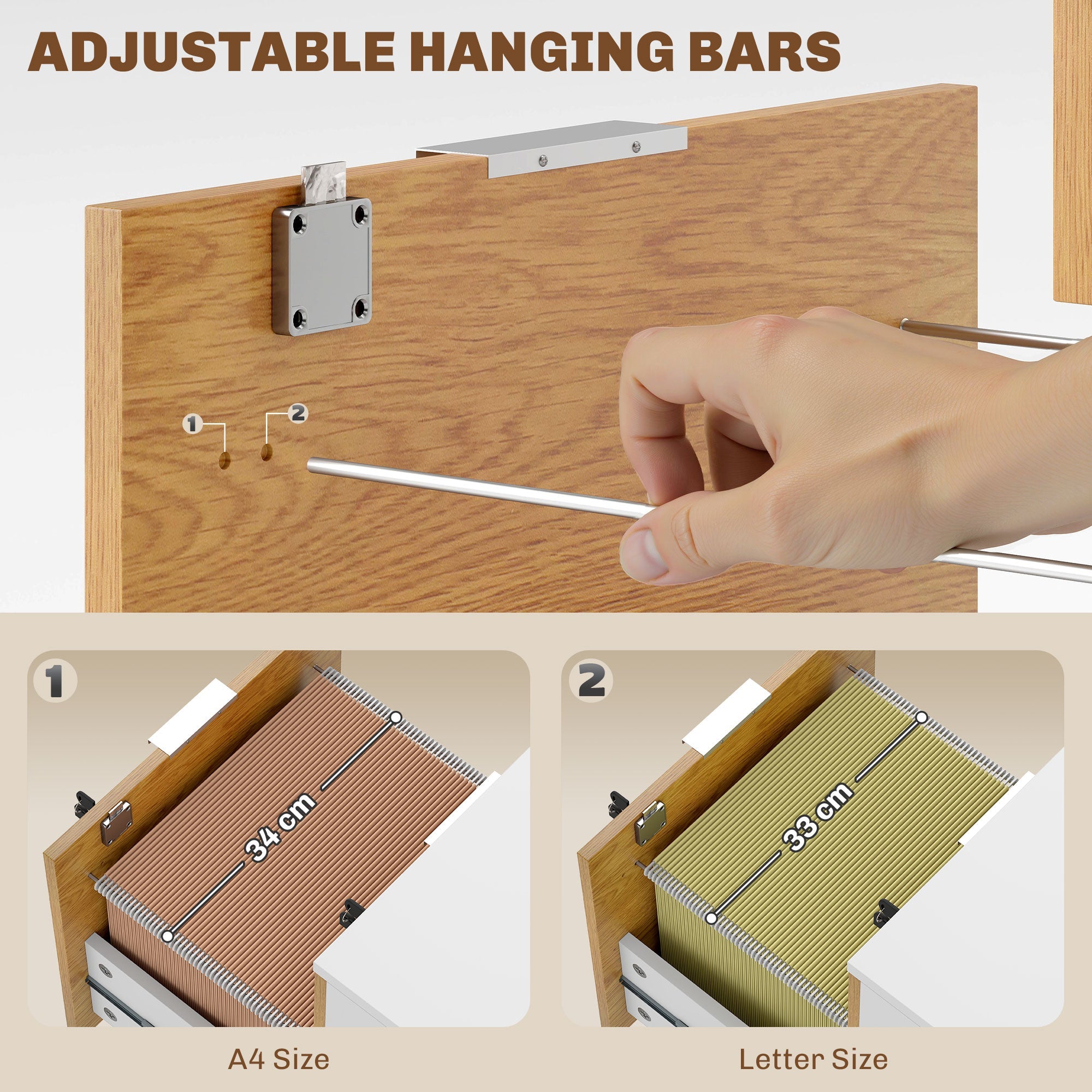 HOMCOM Two-Drawer Lockable Filing Cabinet - Wood Effect