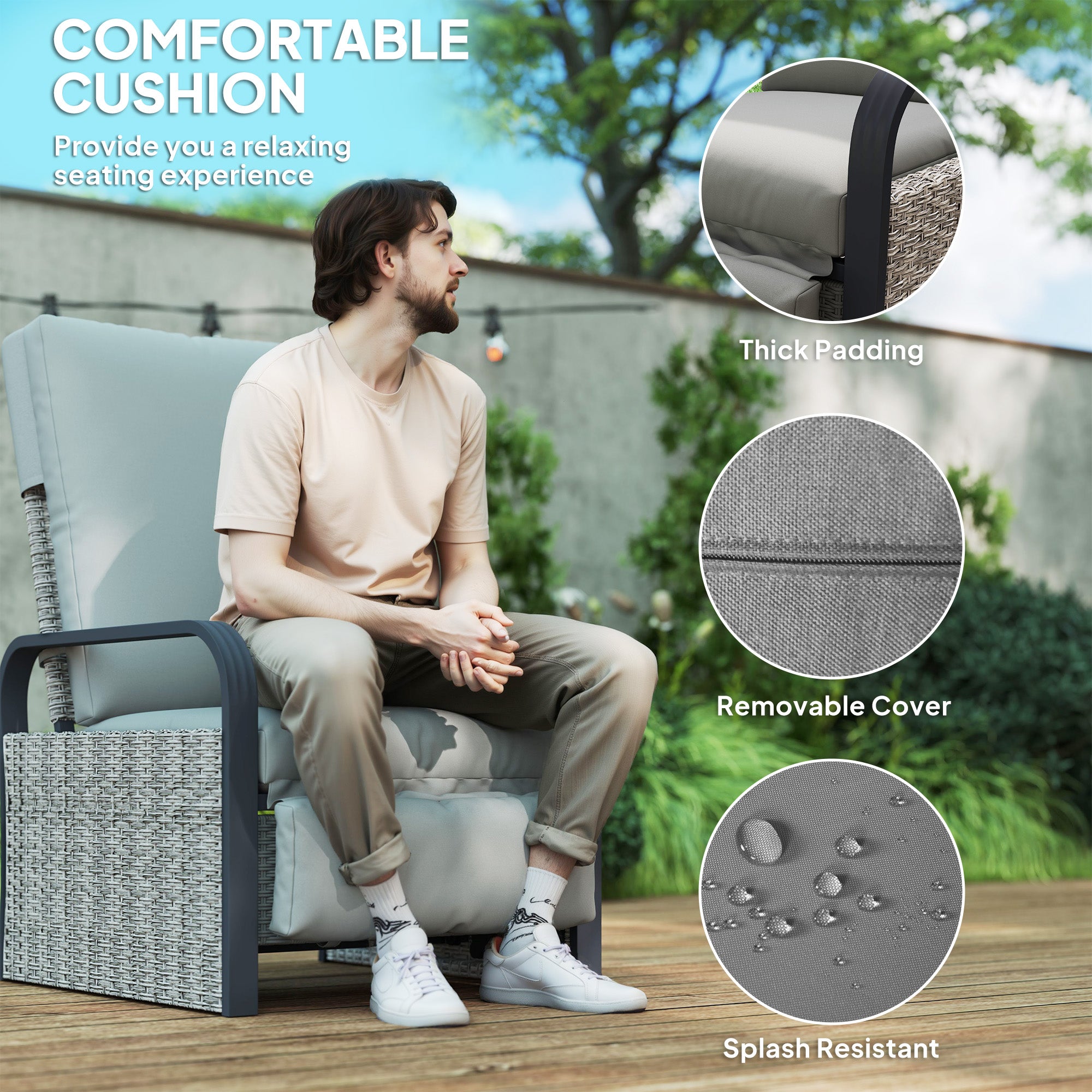 Outsunny 140√Ç¬∞ Reclining Rattan Armchair - Mixed Grey