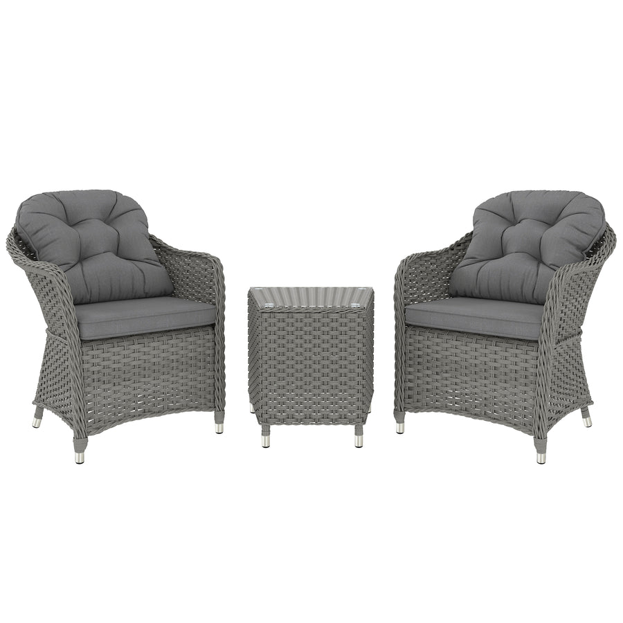 Outsunny Three-Piece Super Padded Rattan Set - Light Grey
