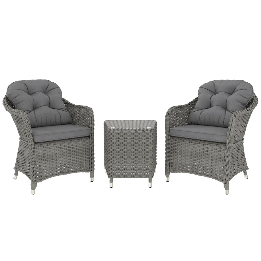 Outsunny Three-Piece Super Padded Rattan Set - Light Grey