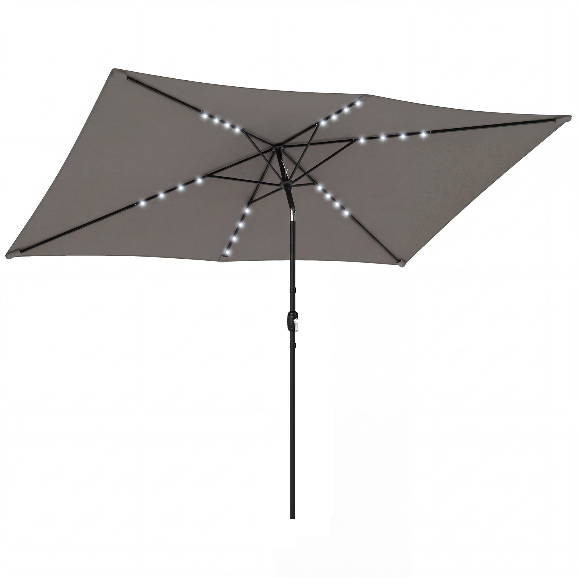 Outsunny 3 x 2 m Garden Parasol Umbrella with LED Solar Light, Parasol Cover, Outdoor Market Patio Umbrella, Dark Grey
