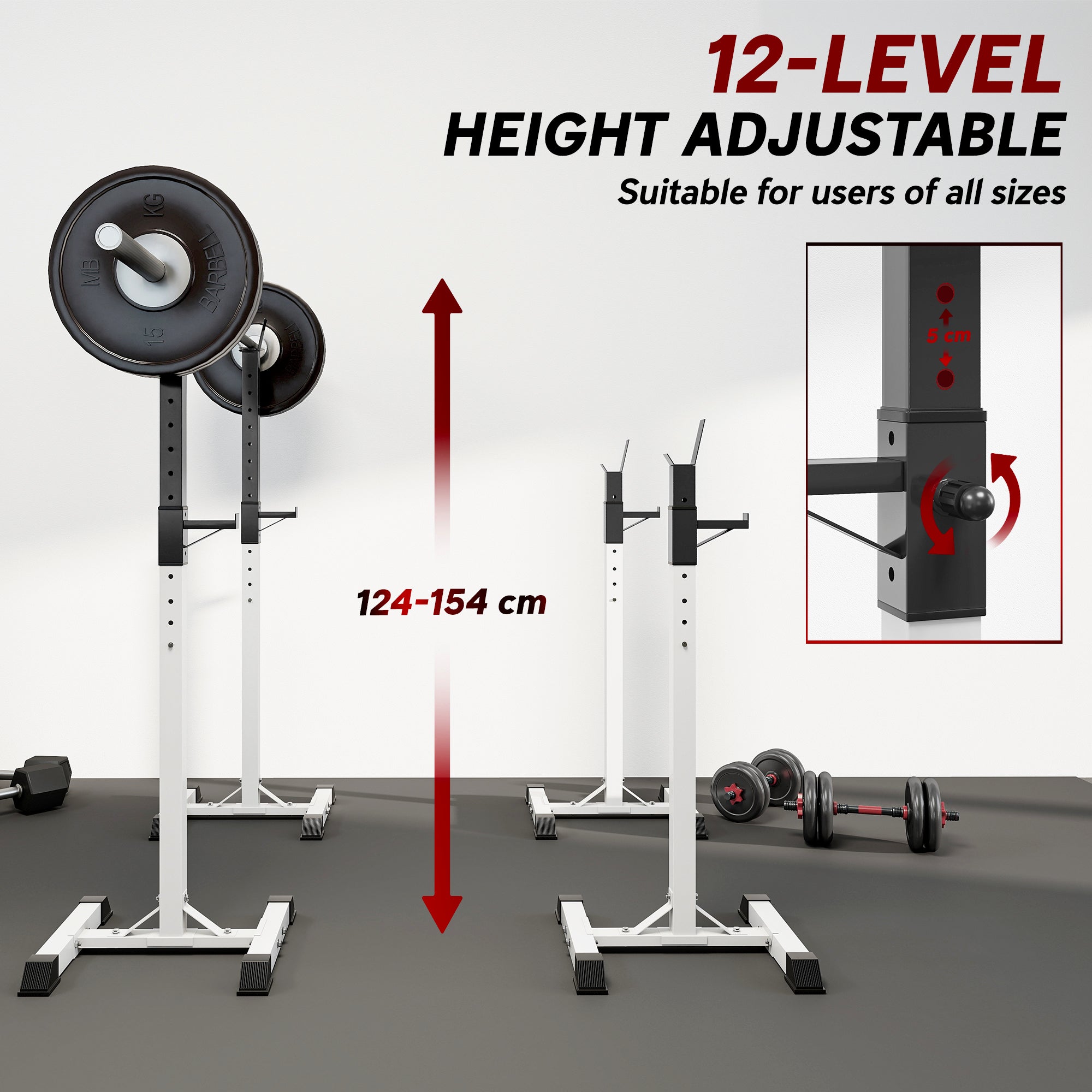 HOMCOM Heavy Duty Weight Bar Barbell Squat Stand Barbell Rack Spotter, for Home, Gym - Black