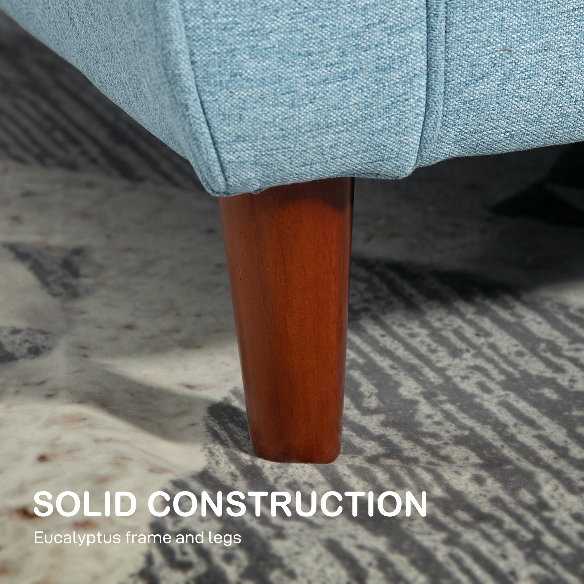 HOMCOM 2 Seater Sofa with Spring Cushion, Fabric Sofa with Wooden Legs, Modern Love Seat for Living Room, 140cm Width Tufted Couch for Bedroom, Light Blue