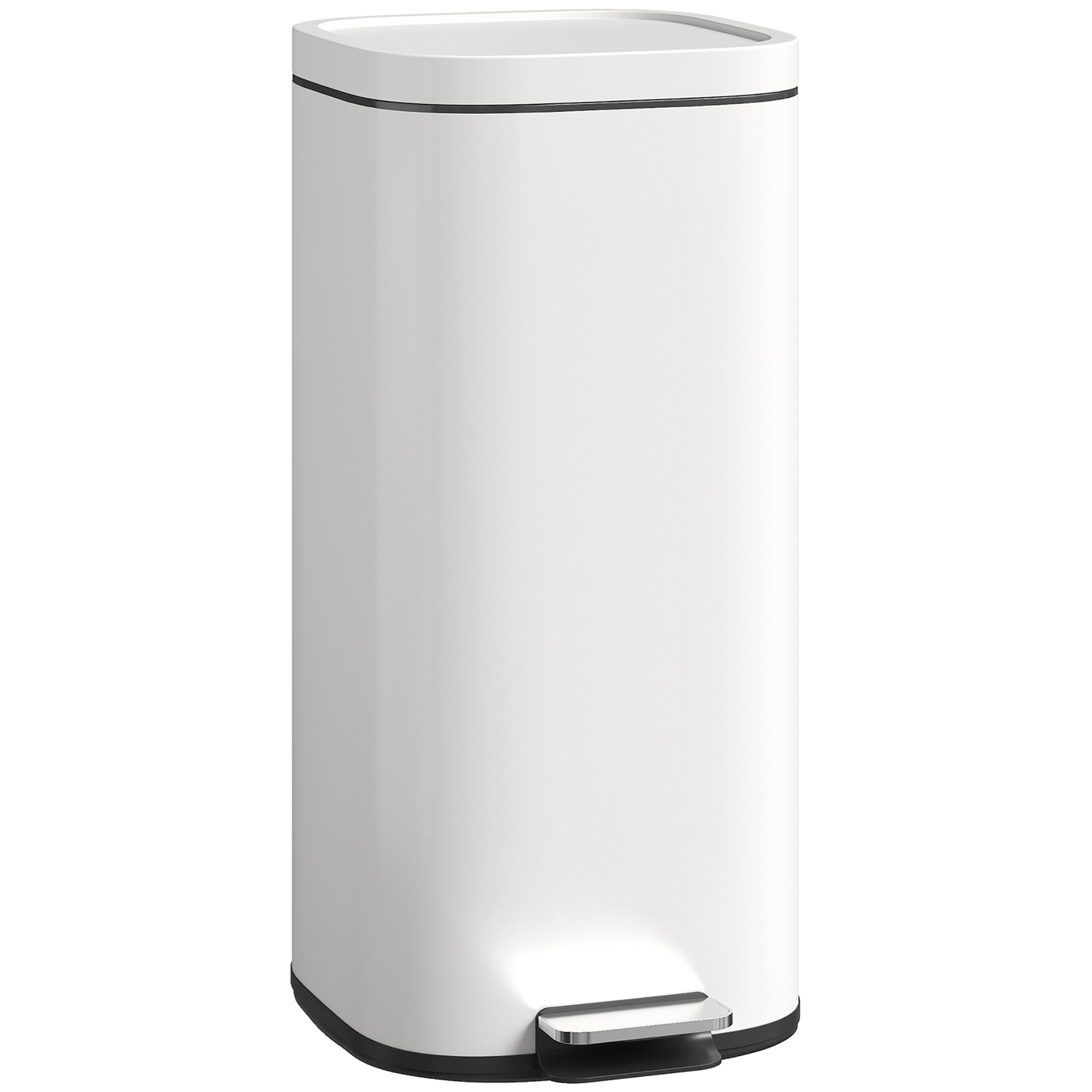 HOMCOM 30L Kitchen Bin, Compact Pedal Bin with Soft-Close and Stay-Open Lid, Removable Bucket for Kitchen, Home, Office, Cream