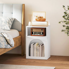 HOMCOM Bedside Table with 2 Open Compartments - White