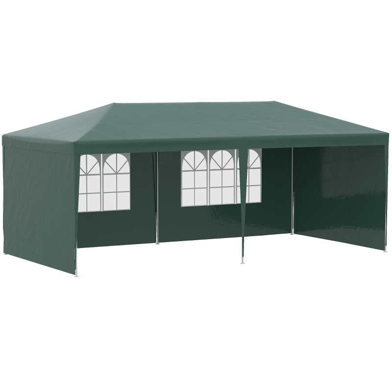 6x3 m Party Tent Gazebo Marquee Outdoor Patio Canopy Shelter with Windows and Side Panels, Green