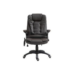 HOMCOM 6-Point Massage Office Chair with Seat Heated for Home Office, PU Leather High Back Executive Desk Chair with Adjustable Height and 360 Swivel for Work Study, Brown