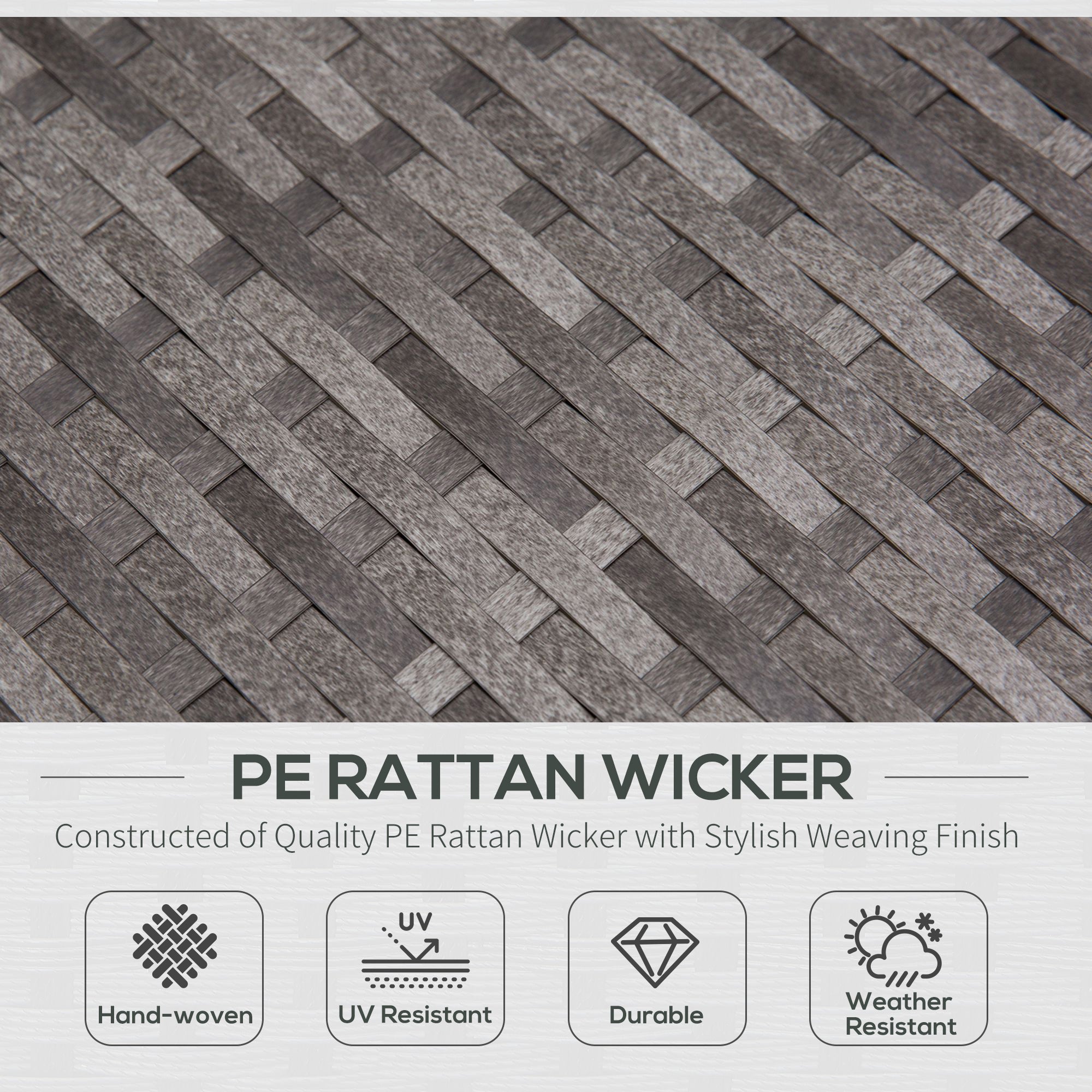 Outsunny 3 Pcs Garden Sofa PE Rattan Set w/ 2 Seats Square Glass Top Coffee Table Thick Cushions Solid Legs Metal Frame Patio Outdoor Balcony Patio L Corner Shape - Grey