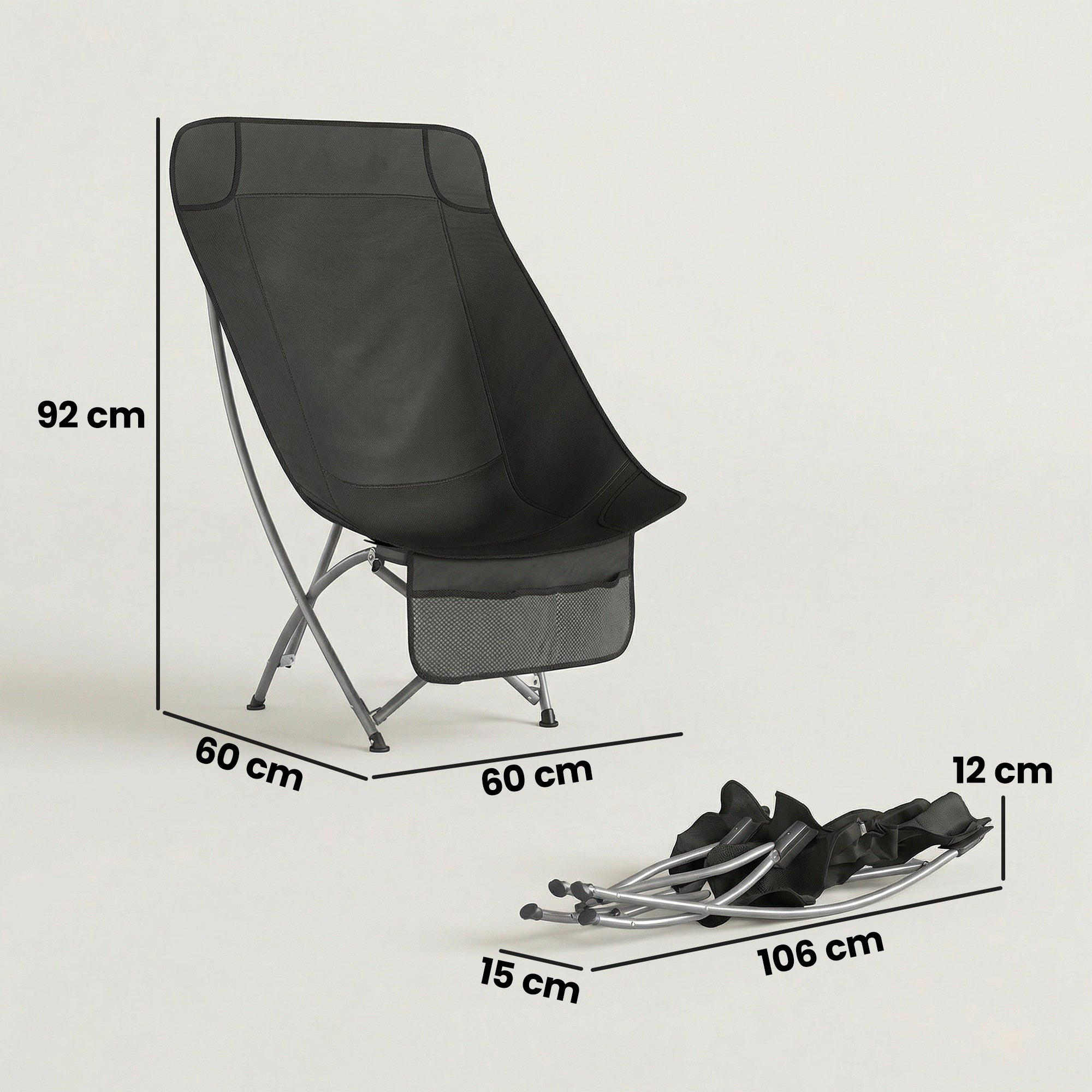 Outsunny Camping Chair for Adults Heavy Duty Folding Camp Chair with Side Pocket and Carry Bag Black