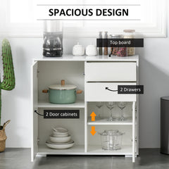HOMCOM High Gloss Frame Sideboard, Push-Open Design with 2 Drawer for Living Room, Bedroom, 74H x 79W x 36Dcm, White