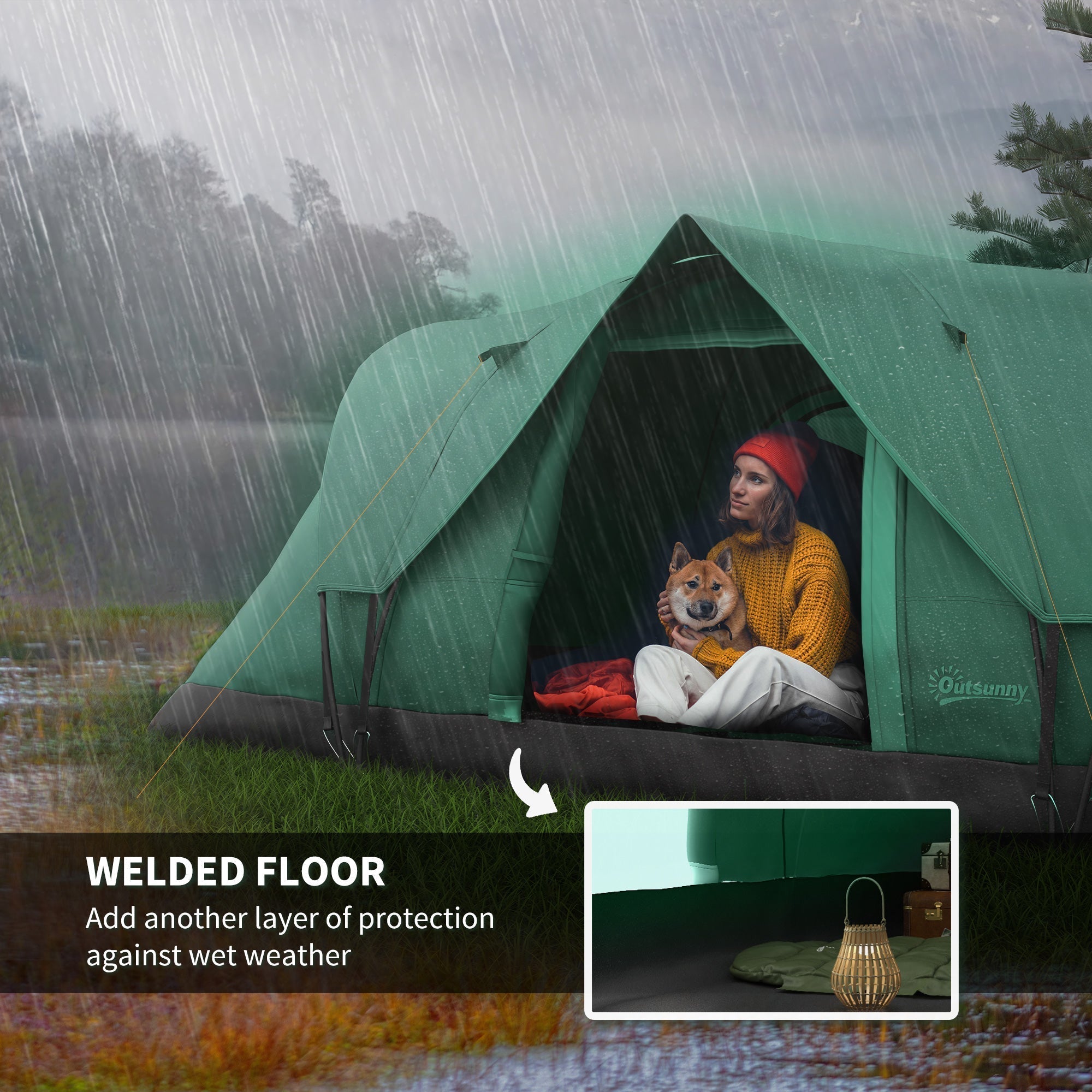 Outsunny 5-6 Man Dome Camping Tent - Dark Green